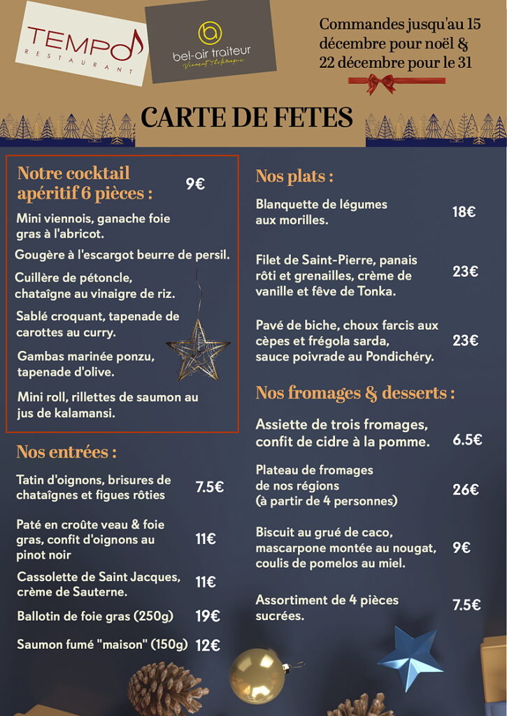 Carte des fêtes 2024 au Restaurant Le Tempo